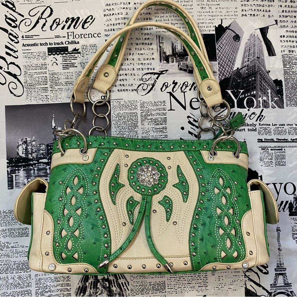 Kelly green cream off white handbag shoulder bag western cowgirl cowboy